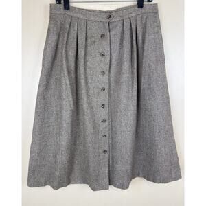 Vintage De Mura Womens 16 Virgin Wool A-Line Midi Skirt Front Buttons Brown